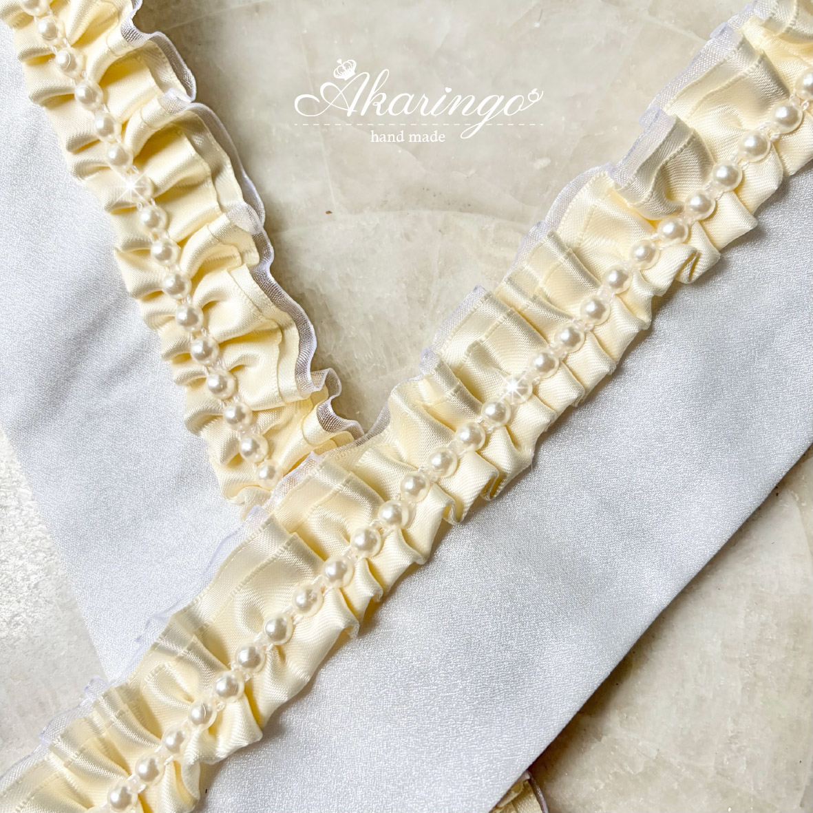 伊達衿 ３重フリル＆パールの重ね襟 オフホワイト