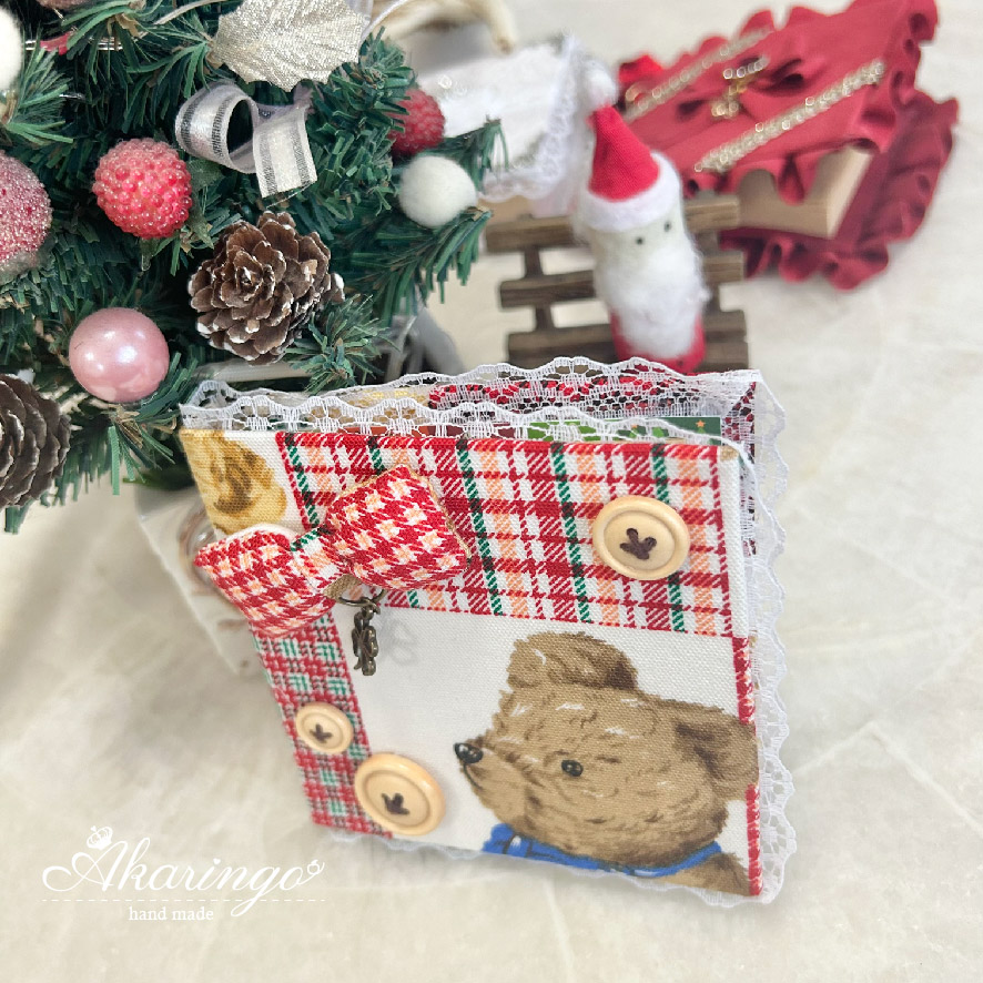 付箋ケース クリスマスカラー くま＆リボン メモ帳