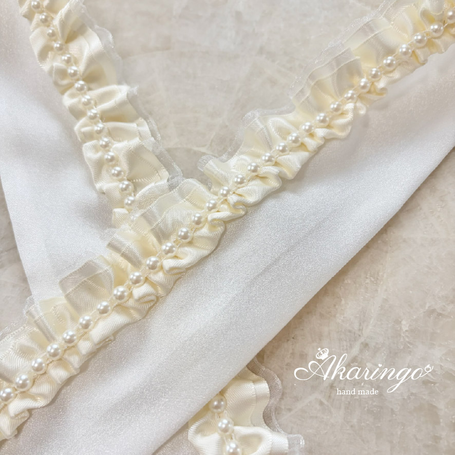 伊達衿 ３重フリル＆パールの重ね襟 オフホワイト